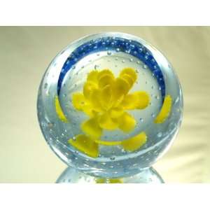  Murano Design Hand Blown Glass Art Bubble Yellow Rose 