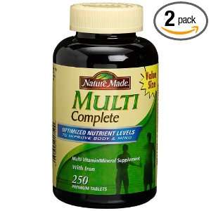Nature Made Multi Complete Vitamin and Mineral, 250 Tablets (Pack of 2 