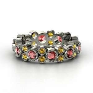 Hopscotch Eternity Band, 14K White Gold Ring with Red Garnet & Citrine