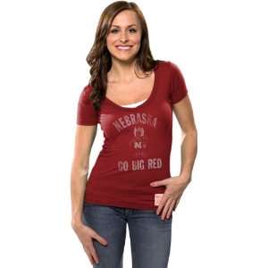 Nebraska Cornhuskers Womens Red Retro Brand Vintage Big Red Deep V 