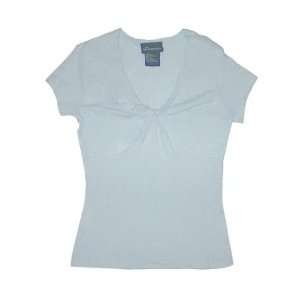  Gathered V neck Short Sleeve Fitted Stretch Tee in LIGHT 