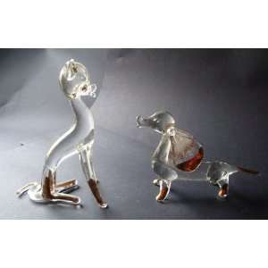  Blow Glass Cat and Dog Pair Figurines 3.75 2.5h 
