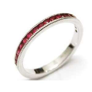  18k White Gold Ruby Partial Millgrain Ring Size 6.5 Ctw 0 