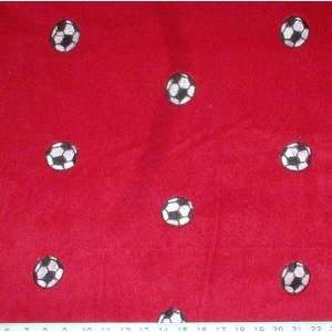  58 Wide Embroidered Fleece Soccer Red Fabric By The Yard 
