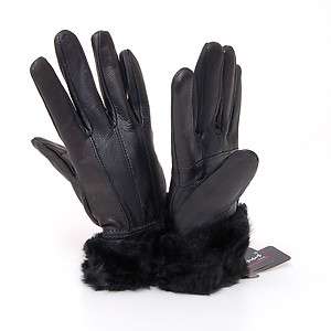   Gloves Thermal Insulated Genuine Leather Faux Fur Trim Soft Feel