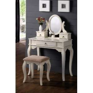  Vanity Set in Antique White Finish with stool