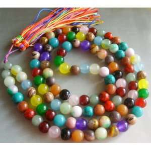   Multi Color Jade Beads Buddhist Prayer Mala Necklace 
