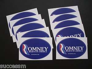 Mitt Romney Set of 10 2012 Oval Design Bumper Stickers   Mint  