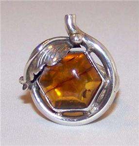 Genuine Honey Amber 925 Sterling Silver Ring Sz 5.5  