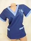 New Nursing Scrub Navy Ceil Blue Embroidery Butterfly Poly Top M