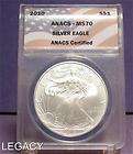 2010 SILVER EAGLE ANACS MS70 PERFECTION .999 SILVER (PS