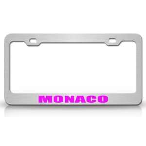 MONACO Country Steel Auto License Plate Frame Tag Holder, Chrome/Pink