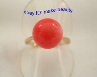 stunning 11mm round pink natural coral beads ring 7#  