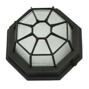   123 BLK 1 Light Outdoor Flushmount in Powder Coated Black with Webbed
