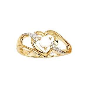  14K Yellow Gold 0.01 ct. Diamond and 4 MM Opal Heart Ring 