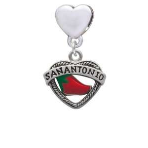San Antonio Heart with Jalapeno European Heart Charm Dangle Bead 