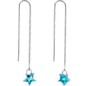  Star Crossed Lovers Blue CZ Threader Earrings Jewelry