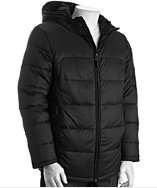 Calvin Klein black quilted nylon zip hooded down coat style# 314681401