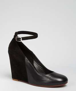 Celine black leather and suede ankle strap wedges