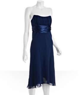 Nicole Miller midnight blue georgette banded strapless dress   
