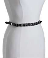 Miu Miu black leather silvertone grommet buckle belt style# 311628501