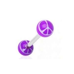 14g Purple and White Acrylic Peace Sign Tongue Ring Piercing Barbell 