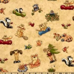  44 Wide Cabin By The Lake Animals Tan Fabric By The Yard 
