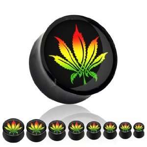   Flare Plug with Inlaid Rusta Pot Leaf Picture Insert   1 (25mm