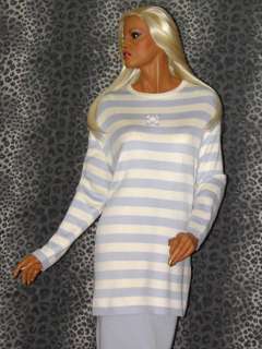 ST JOHN SPORT Blue & White Stripe Skirt Suit; Sz 14, L  