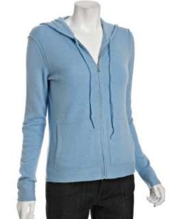 Magaschoni light blue melange cashmere zip front hooded cardigan 