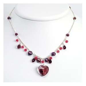   Siam Crystal/Quartz/Purple Cult. Pearl Necklace   QH2615 16 Jewelry