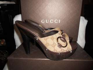 Gucci GG Logo Guccissima Horsebit Platform Slides Clogs Sandals Shoes 