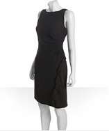 Tahari ASL black crepe sleeveless side ruffle dress style# 319719801