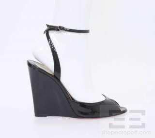   Louboutin Black Patent Leather Peep Toe Wedge Heels Size 39  