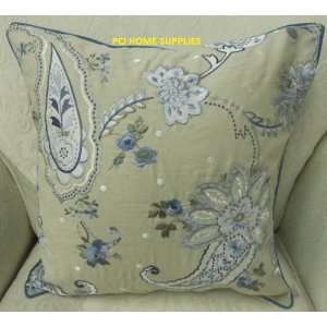 SHABBY CHIC BLUE EMBROIDERED COTTON 18 CUSHION COVER 