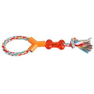   Chew Y style Cotton Braided Rope Single Knot Plastic Bone Tug Toy Pet