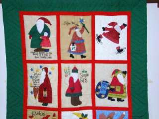 HAND~QUILTED SANTA CLAUS CHRISTMAS THROW QUILT/WALL HANGING 42X52 