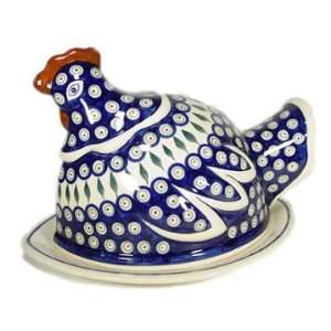  Polish Pottery Hen Peacock z1328 56