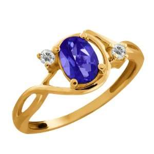   03 Ct Oval Tanzanite Blue Mystic Topaz and Topaz 18k Yellow Gold Ring