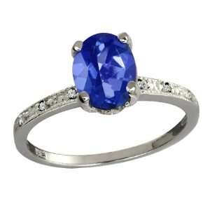   64 Ct Oval Blue Sapphire Mystic Topaz and Diamond 14k White Gold Ring