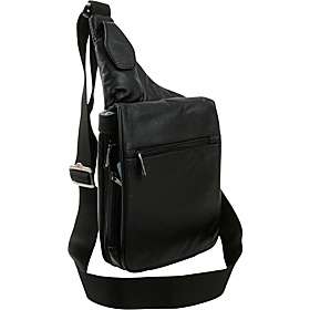 Leather Expandable Shoulder Bag Black