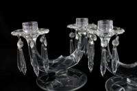 Set 2 Vintage Cut Clear Glass Double Candlestick Candle Holder w 