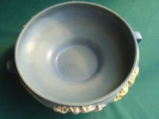   ROSEVILLE ART POTTERY CONSOLE BOWL BLUE & YELLOW FLORAL OLD  