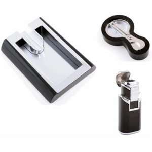  Magic Black Matte Lighter, Ashtray & Cigar Scissors Gift 