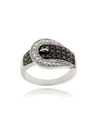 Sterling Silver Black Diamond Accent Buckle Ring