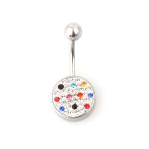   Steel Belly Ring with Swarovski Crystals   Rainbow Colors Jewelry