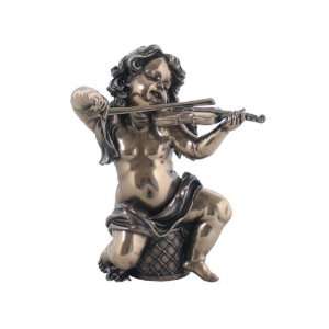  Bronzehued Baby Angel Playing Violin Sitting Down