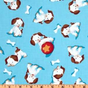  44 Wide Poky Little Puppy Allover Blue Fabric By The 
