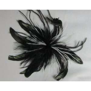  Large Black and White Ostrich Feather Hair Clip Beauty