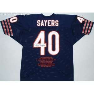  Gale Sayers Signed Navy Custom Embroidered Stat Jersey 